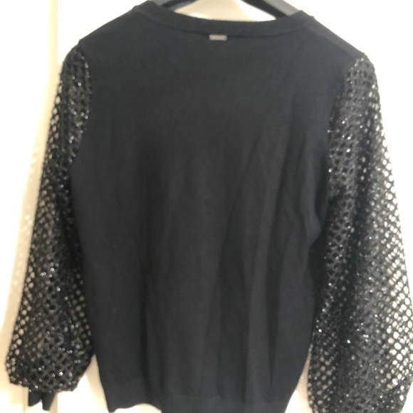 Sioni Black Blouse soft sweater sleeves long with mesh - Picture 2 of 7